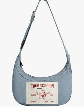 True Religion Blue Denim Shoulder Bag (Buddha Pocket Hobo) with Adjustable Strap
